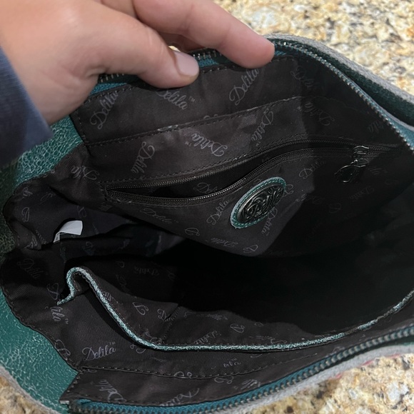 Delila Embroidered Green Skeleton Crossbody Leather Bag - Picture 6 of 11